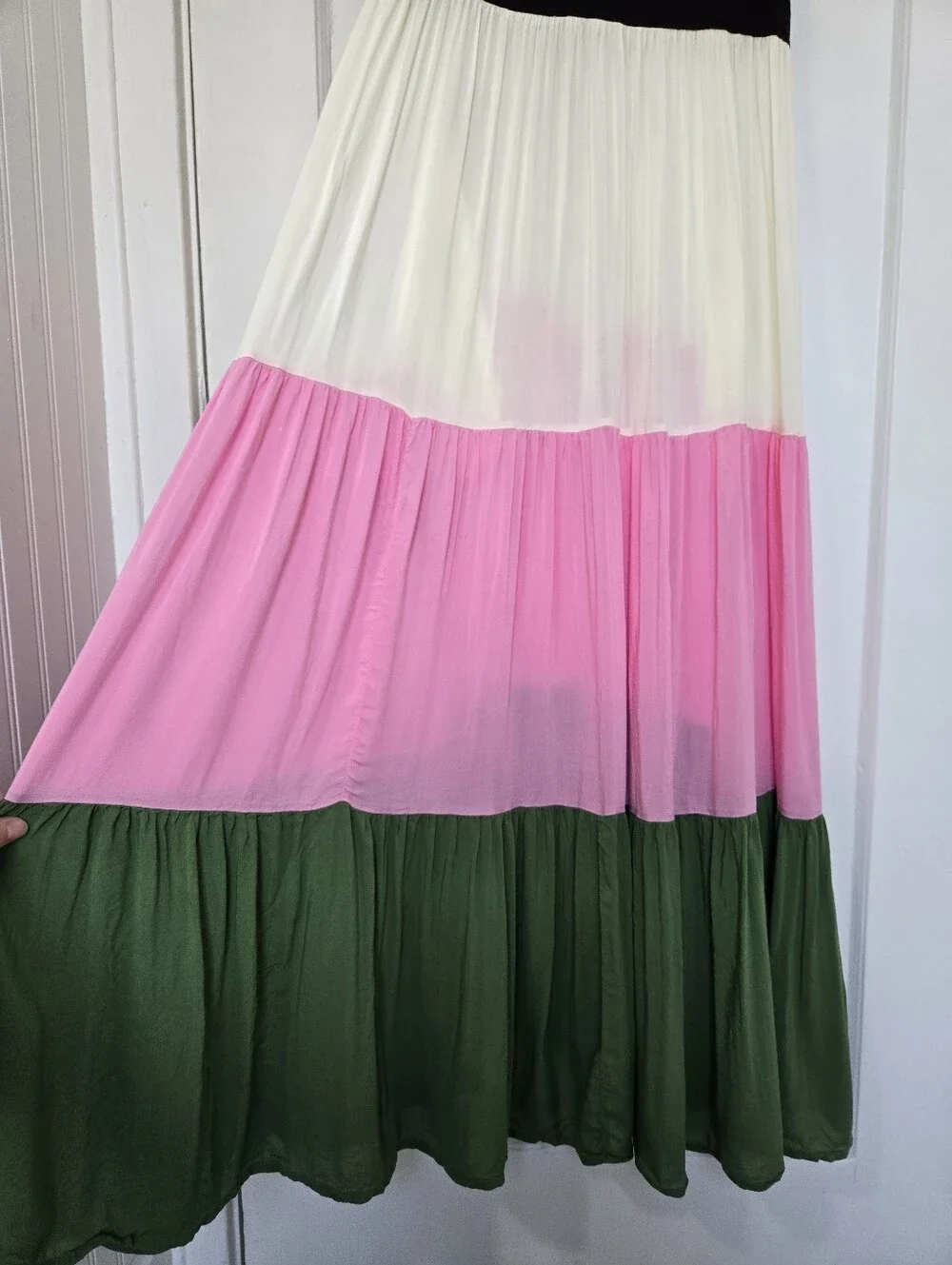Kate Spade Bow Solids Tiered Midi Dress Size M Colorblock Pink & Green Preppy
